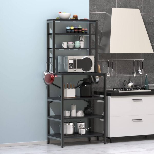 Modern Black Metal Wood Kitchen Baker's Rack Shelf Microwave Stand - Image 5