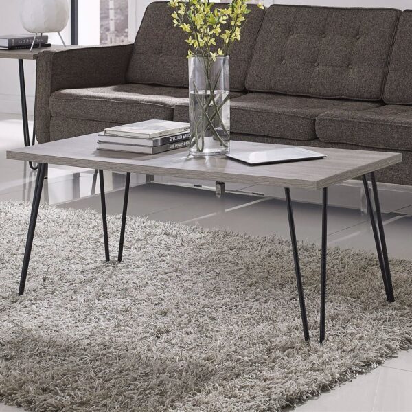 Modern Classic Vintage Style Coffee Table with Wood Top and Metal Legs - Image 2