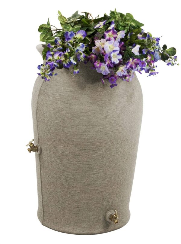 Grey SandStone 50-Gallon Plastic Urn Rain Barrel with Planter Top - Image 2