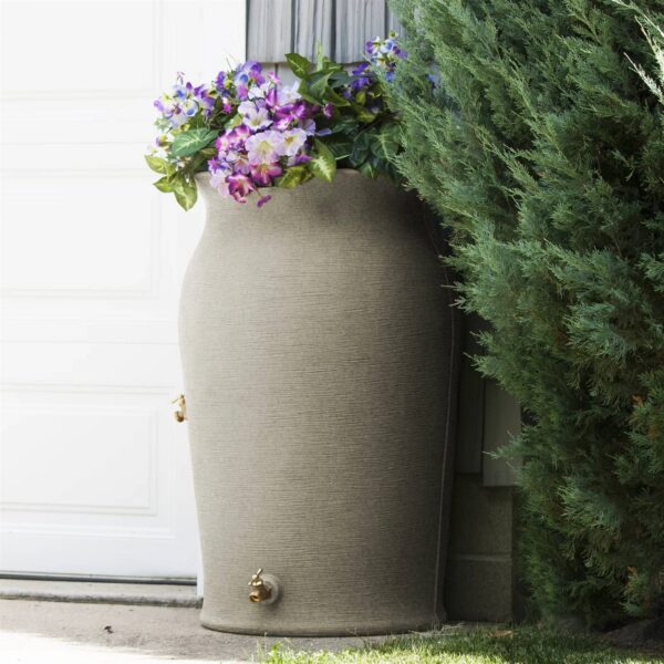 Grey SandStone 50-Gallon Plastic Urn Rain Barrel with Planter Top - Image 4