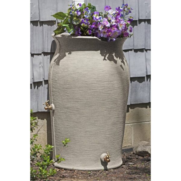 Grey SandStone 50-Gallon Plastic Urn Rain Barrel with Planter Top - Image 5