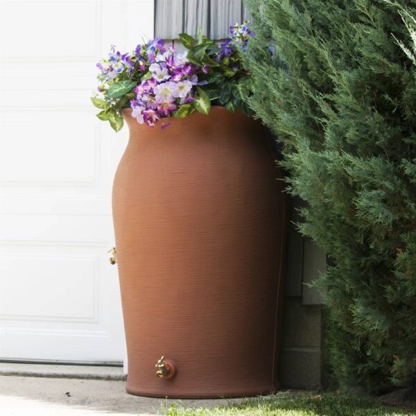 Terra Cotta 50-Gallon Plastic Urn Rain Barrel with Planter Top - Image 3