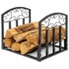 Wrought Iron Firewood Log Storage Stacking Rack with Filigree Accents