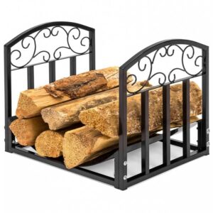 Wrought Iron Firewood Log Storage Stacking Rack with Filigree Accents