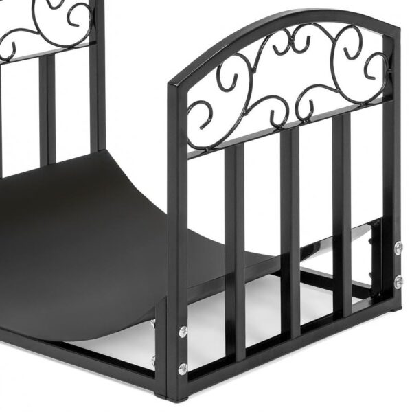 Wrought Iron Firewood Log Storage Stacking Rack with Filigree Accents - Image 3