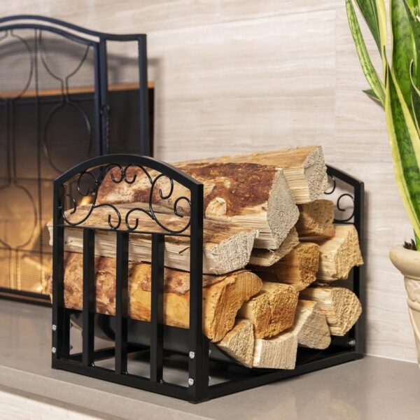 Wrought Iron Firewood Log Storage Stacking Rack with Filigree Accents - Image 5