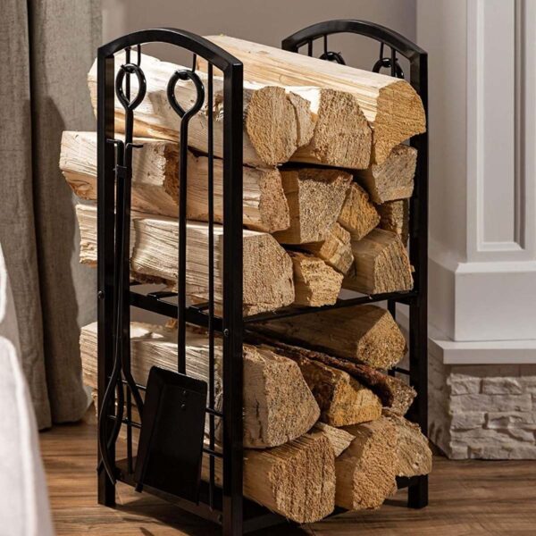 5 Piece Vintage Firewood Log Rack Holder Tools Set - Image 2