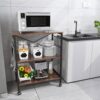 Modern Industrial Black Metal Brown Wood Kitchen Baker's Rack Microwave Cart - Image 3