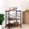 Modern Industrial Black Metal Brown Wood Kitchen Baker's Rack Microwave Cart - Image 4