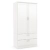 White Armoire Bedroom Clothes Storage Wardrobe Cabinet with 2 Drawers - Image 2