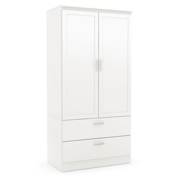 White Armoire Bedroom Clothes Storage Wardrobe Cabinet with 2 Drawers - Image 2