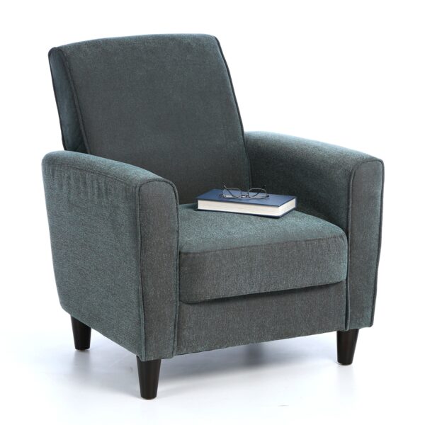 Blue Upholstered Modern Accent Arm Chair with Espresso Wood Legs - Image 3