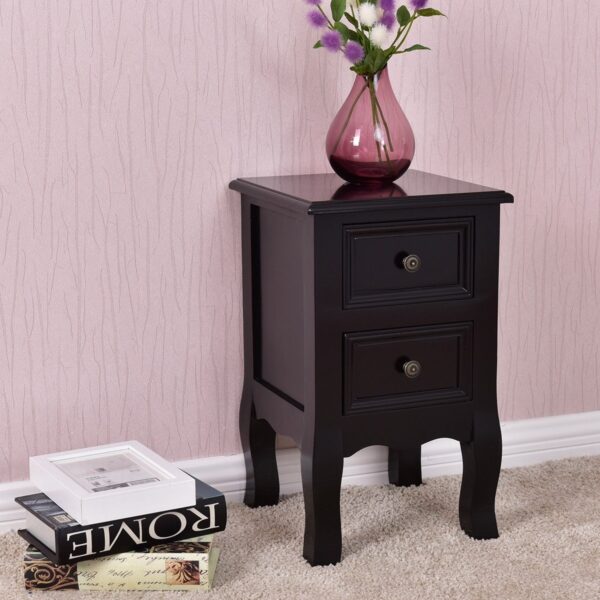 Black Wooden 2-Drawer Accent End Table Nightstand - Image 4