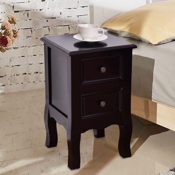 Black Wooden 2-Drawer Accent End Table Nightstand - Image 5