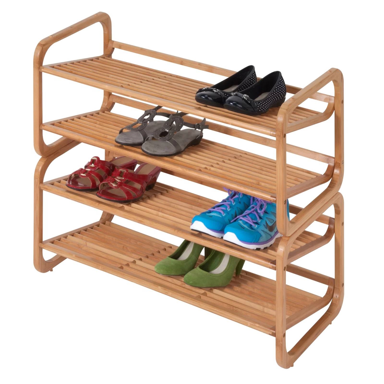 Bamboo Modern 2-Shelf Stackable Shoe Rack - Holds up to 8 Pair of Shoes - Image 5