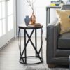 Modern Industrial Drum Style Steel Side Table with Wood Top - Image 2