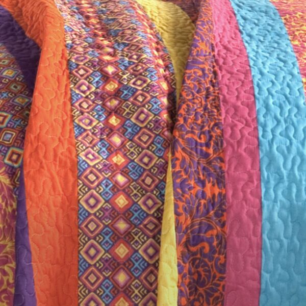 Full / Queen Colorful Floral Geometric Pattern 5 Piece Cotton Quilt Set - Image 3
