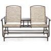 Brown 2-Seater Outdoor Mesh Double Glider Tempered Glass Attached Center Table - Image 2