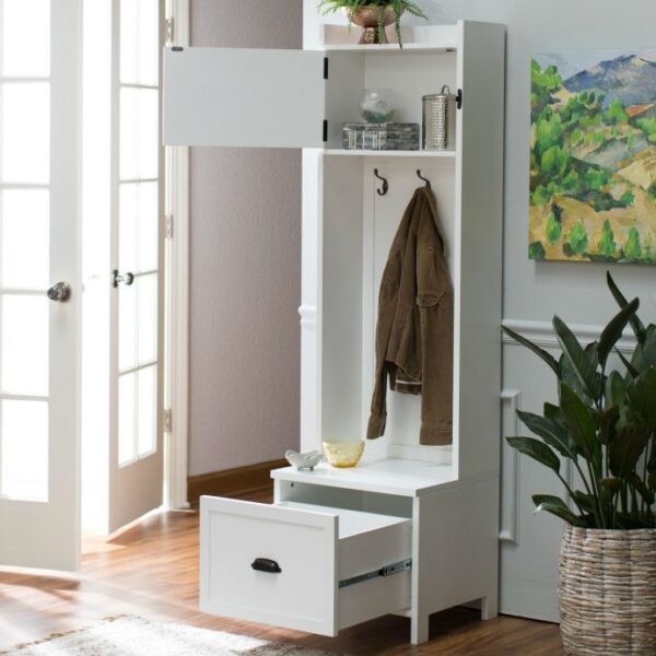White Entryway Locker Hall Tree Shoe Cubbie Hat Storage Rack - Image 3