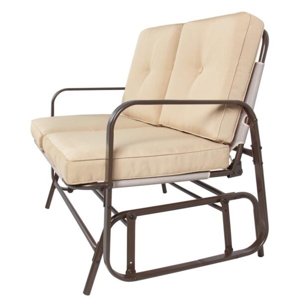 UV-Resistant Beige 2 Seater Ergo Patio Glider Loveseat Rocking Chair Bench - Image 2