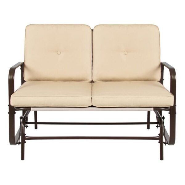 UV-Resistant Beige 2 Seater Ergo Patio Glider Loveseat Rocking Chair Bench - Image 3