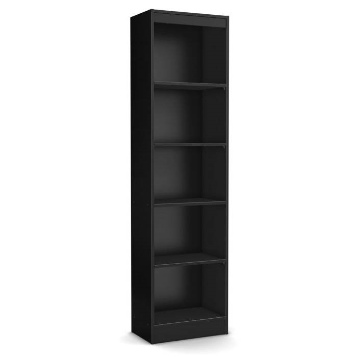 Modern Tall Skinny 5-Shelf Bookcase in Black Wood Finish