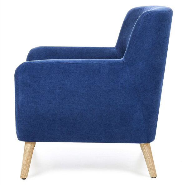 Blue Linen Upholstered Armchair with Mid-Century Modern Style Wood Legs - Image 3