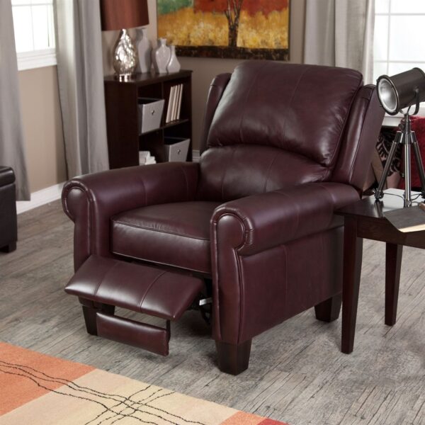 Burgundy Top-Grain Leather Upholstered Wing-back Club Chair Recliner - Image 2