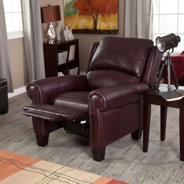Burgundy Top-Grain Leather Upholstered Wing-back Club Chair Recliner - Image 3