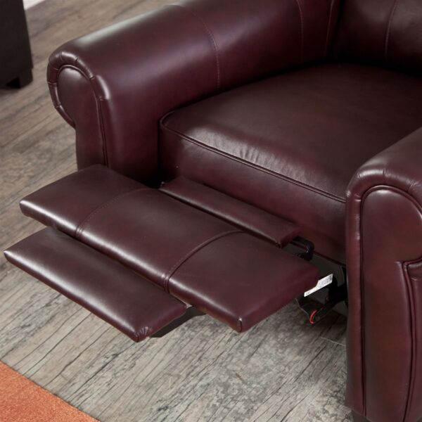 Burgundy Top-Grain Leather Upholstered Wing-back Club Chair Recliner - Image 4