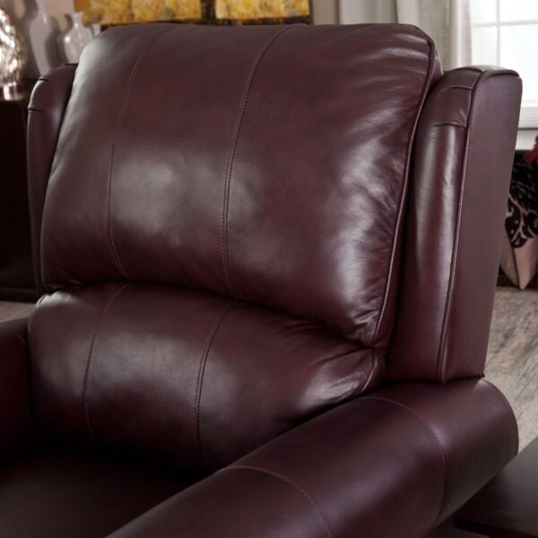 Burgundy Top-Grain Leather Upholstered Wing-back Club Chair Recliner - Image 5
