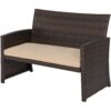 Brown Resin Wicker 4-Piece Modern Patio Furniture Set with Beige Cushions - Image 3