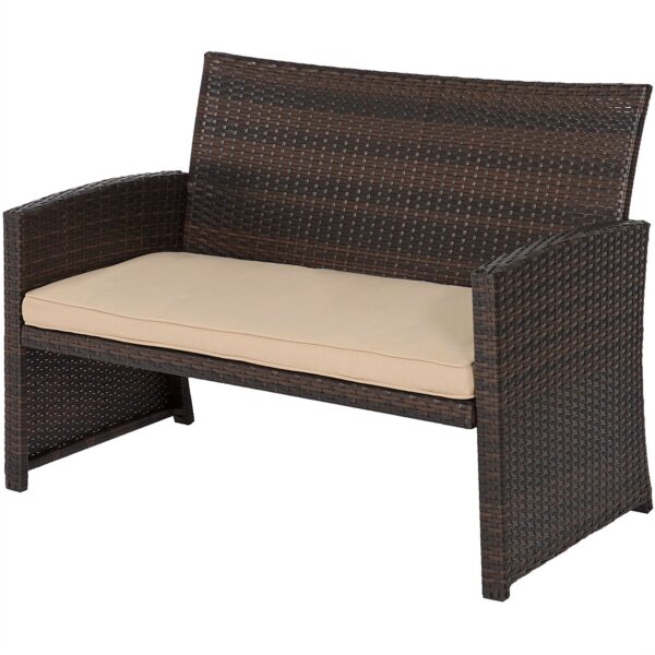 Brown Resin Wicker 4-Piece Modern Patio Furniture Set with Beige Cushions - Image 3