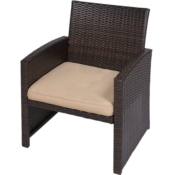 Brown Resin Wicker 4-Piece Modern Patio Furniture Set with Beige Cushions - Image 4