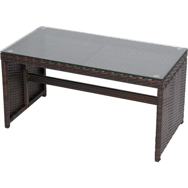 Brown Resin Wicker 4-Piece Modern Patio Furniture Set with Beige Cushions - Image 5