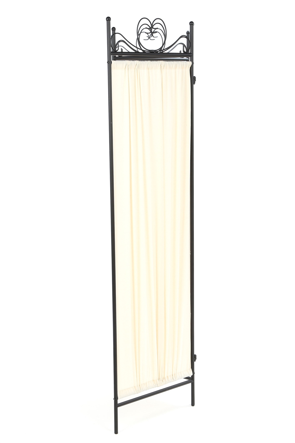 Black Metal 4-Panel Room Divider with Off-White Fabric Screen - Image 3