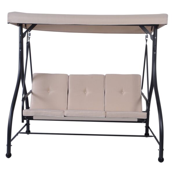 Beige Adjustable 3 Seat Cushioned Porch Patio Canopy Swing Chair - Image 2