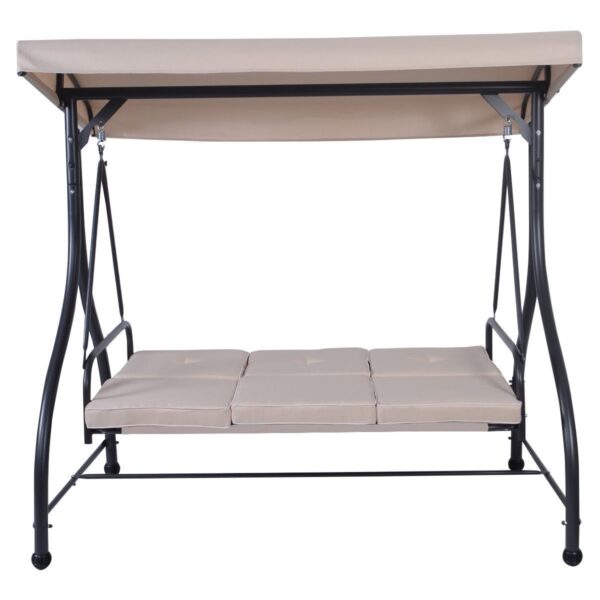 Beige Adjustable 3 Seat Cushioned Porch Patio Canopy Swing Chair - Image 3