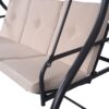 Beige Adjustable 3 Seat Cushioned Porch Patio Canopy Swing Chair - Image 5