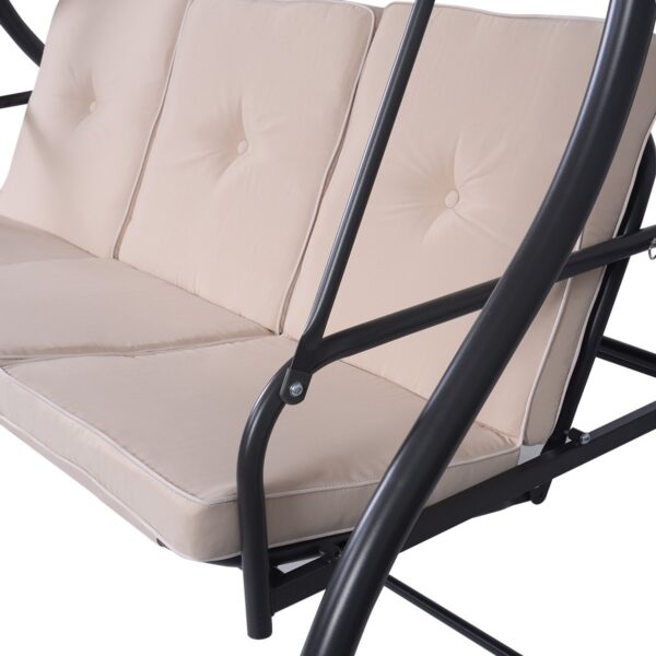 Beige Adjustable 3 Seat Cushioned Porch Patio Canopy Swing Chair - Image 5