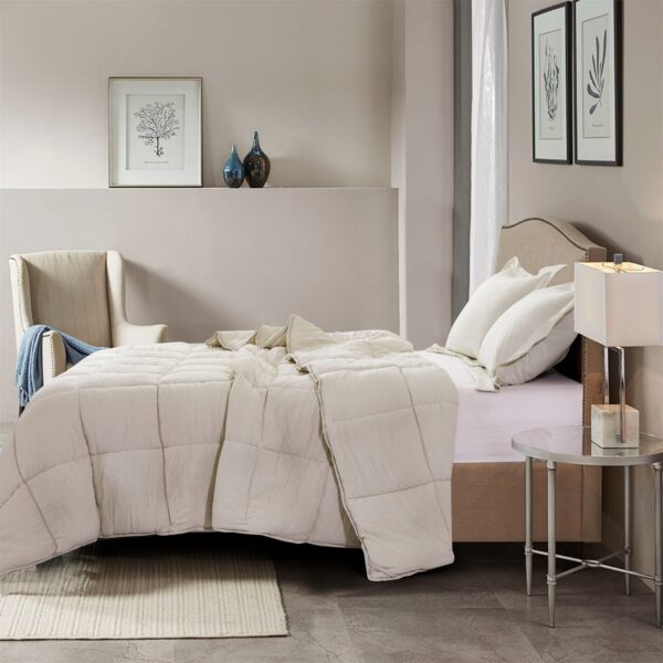 King Size Beige 3 Piece Microfiber Reversible Comforter Set - Image 2