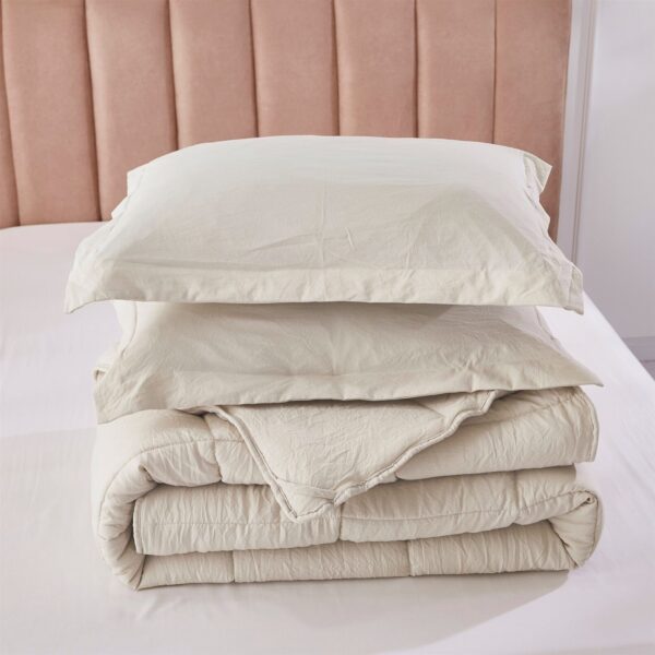 King Size Beige 3 Piece Microfiber Reversible Comforter Set - Image 3