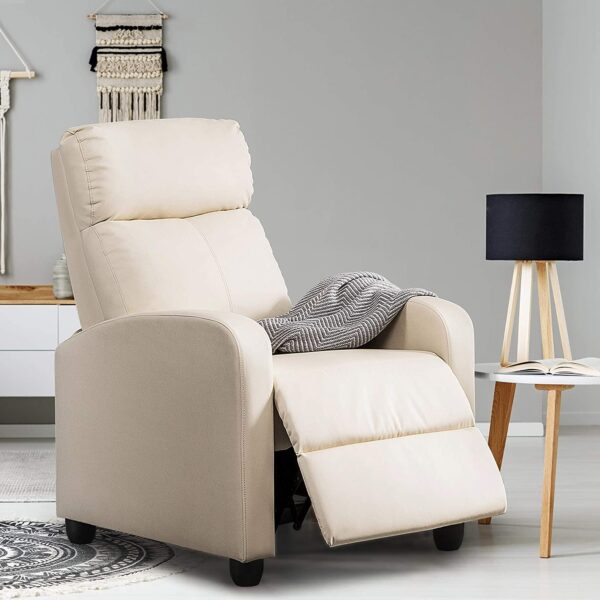 Off White High-Density Faux Leather Push Back Recliner Chair - Image 2