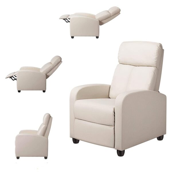 Off White High-Density Faux Leather Push Back Recliner Chair - Image 3