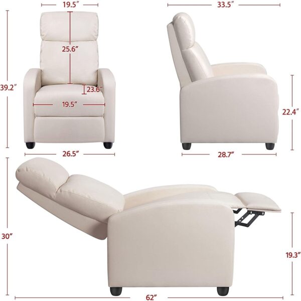 Off White High-Density Faux Leather Push Back Recliner Chair - Image 4