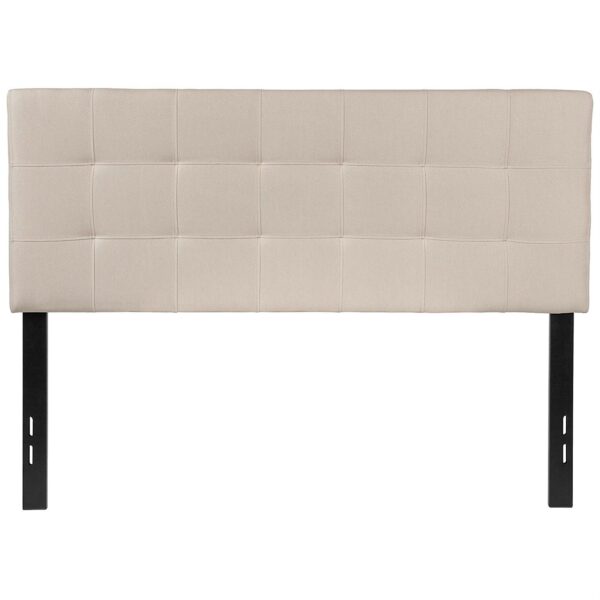 Full size Beige Taupe Fabric Box-Stitch Upholstered Headboard - Image 2