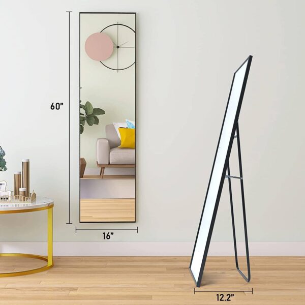Modern Full Length Floor Mirror with Stand or Wall Mount with Black Frame - Image 2