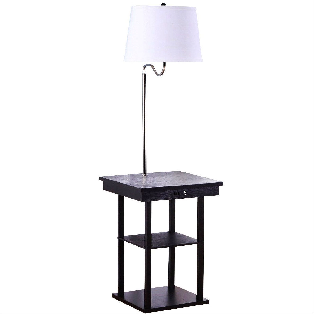2-in1 Modern Side Table Floor Lamp with White Shade and USB Ports - Image 2