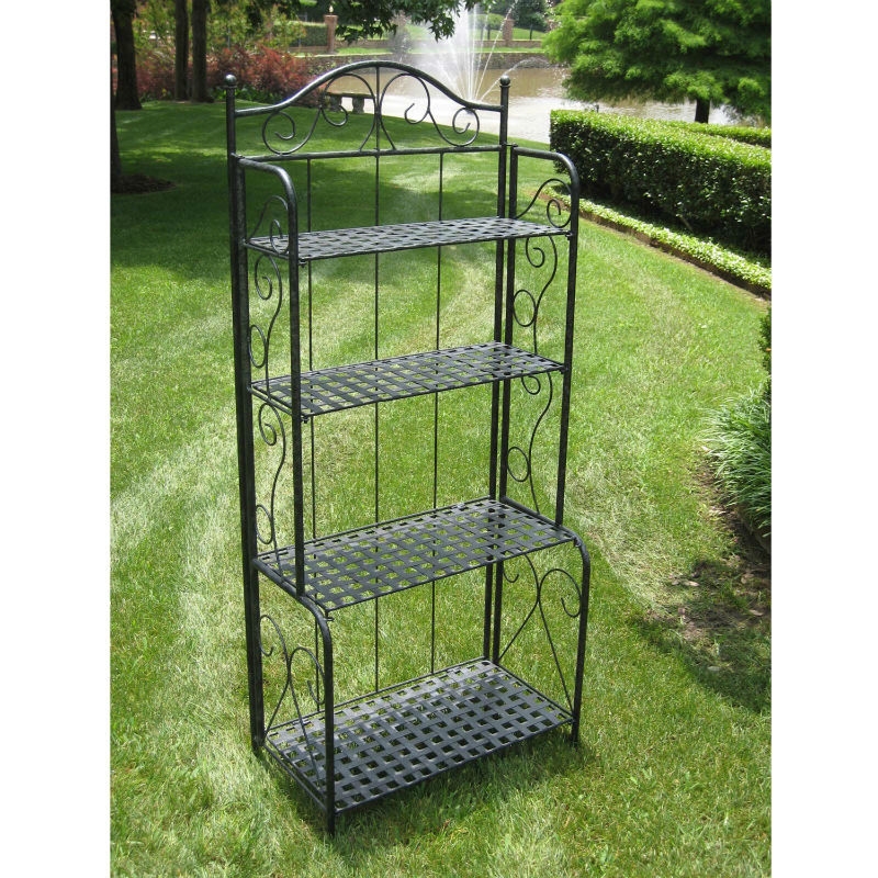 Indoor Outdoor Folding Black Metal Bakers Rack with 4-Tier Lattice Shelves - Image 2