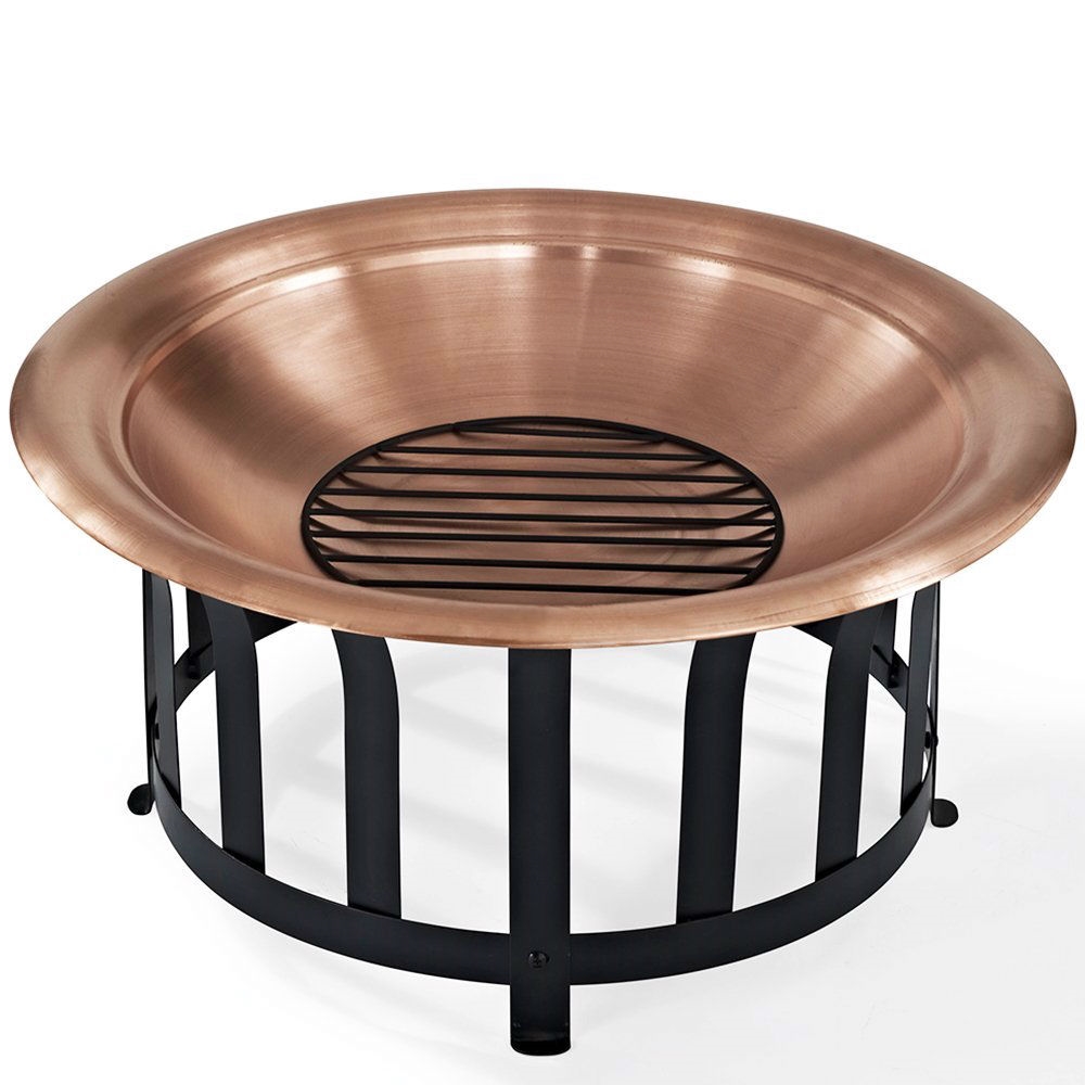 Oversized Copper Bowl Fire Pit with Black Steel Frame Poker and Spark Screen - Image 3